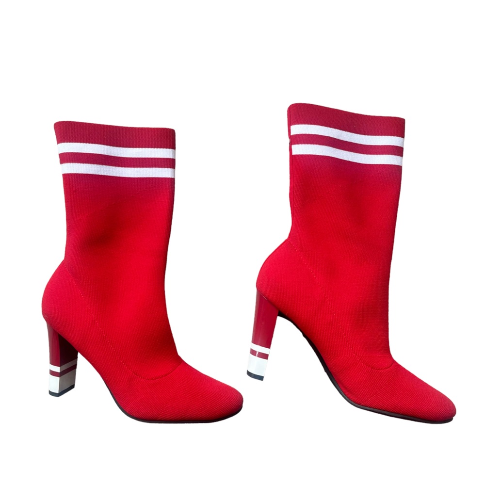 Sam Edelman Circus Joy Sock Knit Ankle Boot Booties Red White size 7.5 M